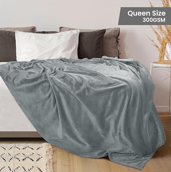 Utopia Bedding Fleece Blanket Queen Size Ash Grey (90x90 Inches) Ultra Soft Warm Lightweight Microfiber Breathable Anti-Static Cozy Bed Blanket, All-Season Home Decor Gift for Men & Women