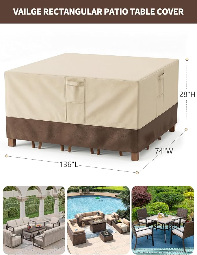 Patio Furniture Covers Waterproof, Outdoor Furniture Covers Waterproof Windproof with Padded Handles, Heavy Duty 600D Oxford Outdoor Table Chair Set Cover - Image 2