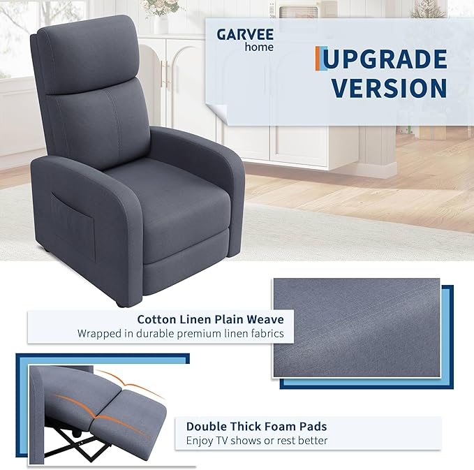 Garvee Recliner Chair for Adults Set of 2 PU Leather Lazy Recliner Ergonomic Adjustable Single Sofa Enhanced with Side Pocket, Tall Back, Wide Arms & Padded Seat, Home Theater Seating for Living Room