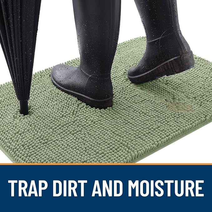 OLANLY Dog Door Mat for Muddy Paws 44x24, Absorbs Moisture and Dirt, Absorbent Non-Slip Washable Doormat, Quick Dry Chenille Mud Mat for Dogs, Entry Indoor Entryway Carpet for Inside Floor, Sage Green - Image 2