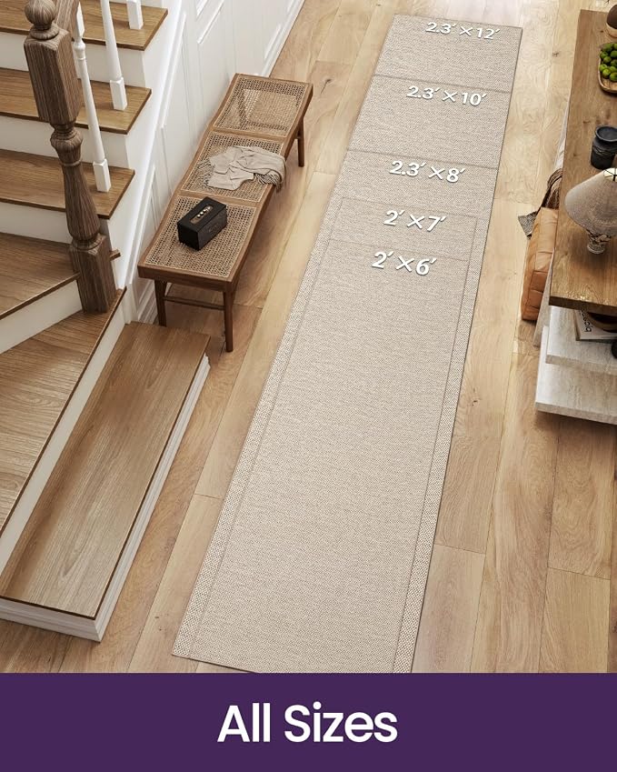 DEXI Hallway Runner Rug 2'x6', Non Slip Rubber Backed Runners Carpet, Ultra Thin Entryway Rugs Indoor for Kitchen Hallway Entrance Bedroom, Beige - Image 2