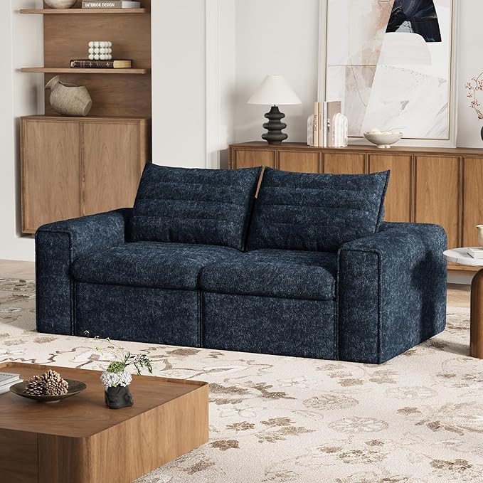 77" Cloud Loveseat Sofa, Deep Seat Couch with Pillows, Modern Comfortable Upholstery Boneless Sofa, 1 piece for Living Room, Bedroom, Apartment, Removable Cover，No Assembly Required, Aqua Blue
