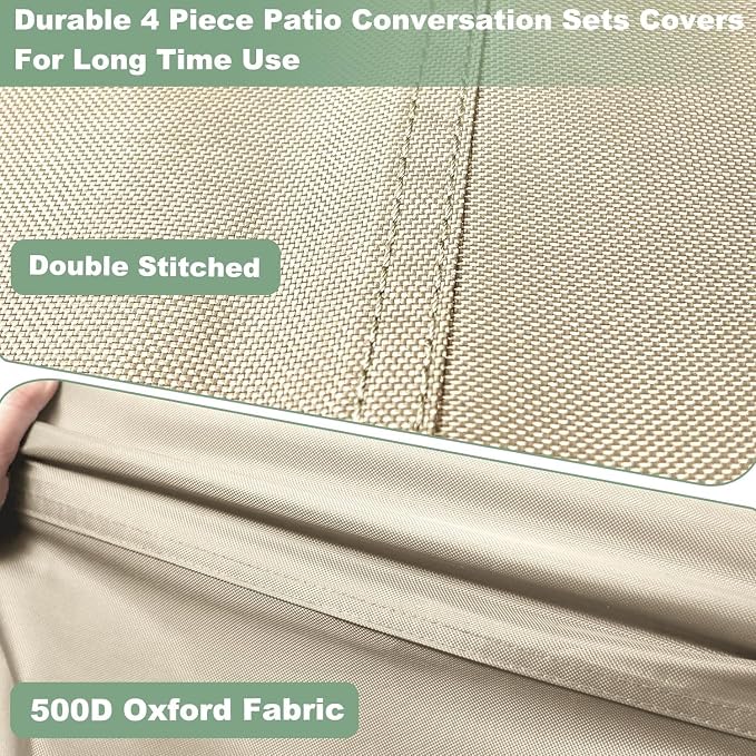 Gasadar Outdoor Furniture Cover Waterproof, Patio Furniture Set Covers for Patio Loveseat, Chair and Coffee Table, 600D Heavy Duty, Beige & Brown - Image 3