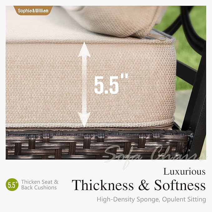 Sophia & William Extra Large Outdoor Patio Motion Sofa Chairs Set 2 PCS Heavy-Duty Metal Porch Furniture with High Back & Deep Seating Area, 5.5" Thicken Cushions for Deck, Lawn, Outside (Beige)