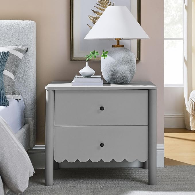 Modway Emmeline Scalloped 2-Drawer Nightstand in Light Gray - Image 2