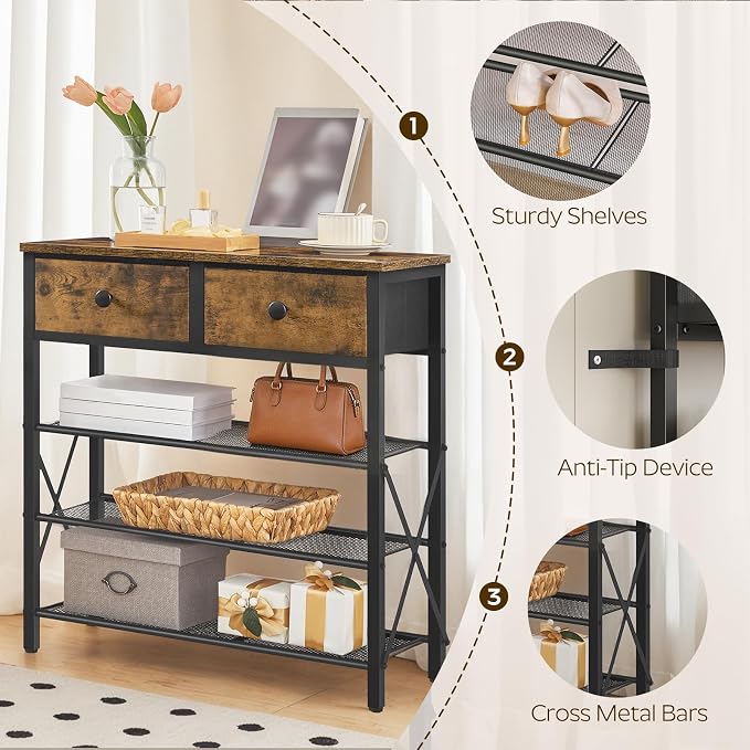 YATINEY 4 Tier Shoe Rack, Large Capacity Shoe Storage Organizer, Metal Shoe Shelf with Drawer and Wooden Top, for 16 Pairs of Shoes, for Entryway, Closet, Rustic Brown and Black SS24BR - Image 6
