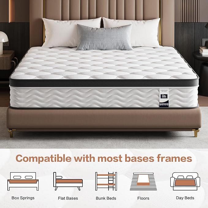 Queen Mattress,12 Inch Queen Size Mattress in a Box,Memory Foam and Pocket Spring Hybrid Mattress,Ideal for All Sleep Positions,CertiPUR-US Certified,Shoulder Support-Medium Firm,80" x 60"