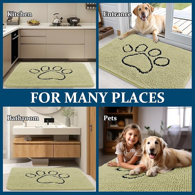 OLANLY Dog Door Mat for Muddy Paws 30x20, Paw Print Design, Absorbs Moisture and Dirt, Absorbent Non-Slip Washable Doormat, Quick Dry Chenille Mud Mat for Dogs, Entry Indoor Entryway Carpet, Vanilla - Image 8