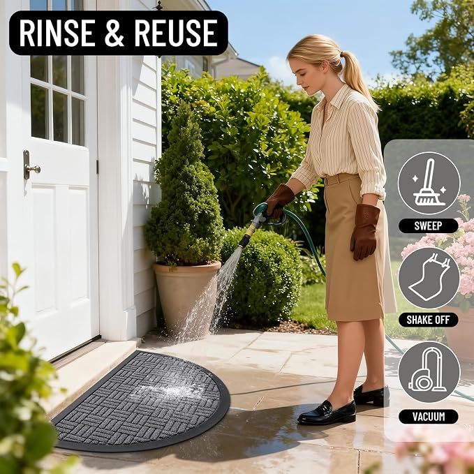 OLANLY Half Circle Door Mat Outside Entrance 29.5x17, Absorbent, Heavy Duty Sturdy Natural Rubber Doormat Indoor Outdoor, Fade Resistant, Non-Slip Backing Low Profile Floor Mat for Entryway, Grey - Image 7