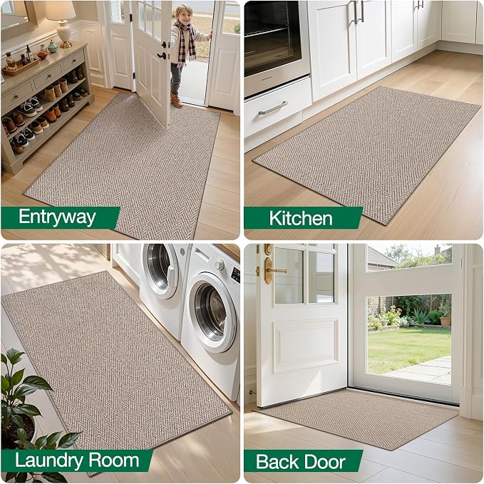 LUMI Ultra Thin Indoor Door Mat for Entrance 36"x56", Non Slip Entryway Mat, Low Profile Doormat, Unique Herringbone Design Carpet for Inside, Patio, Porch, Dark Beige - Image 8