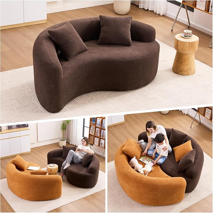 KEIKI S-Curved Loveseat Chenille Couches with 2 Pillows, Upholstered Luxury Plush Cloud Sectional Sofa for Living Room Apartment, Full Sponge Compression