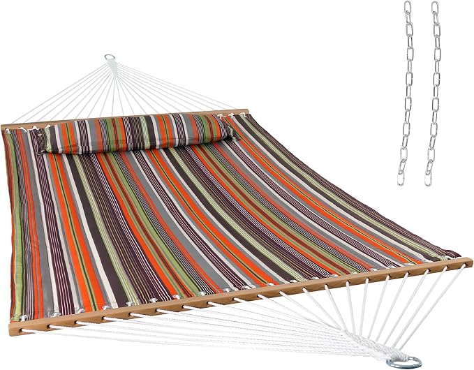 Sunnydaze Quilted Double Hammock for Outside with Spreader Bars and Pillow - 450 lb Capacity, 74x55 Inch Bed, UV Resistant, Quick Dry - Chains Included, Stand Sold Separately - Canyon Sunset by SunnydazeDecor