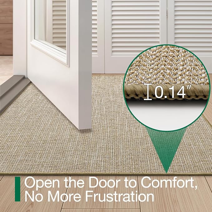 LUMI Ultra Thin Indoor Door Mat 17x30, Low Profile Entrance Mat, Non Slip Rubber Backing Dirt Trapper Doormat for Front Entryway, Beige - Image 3