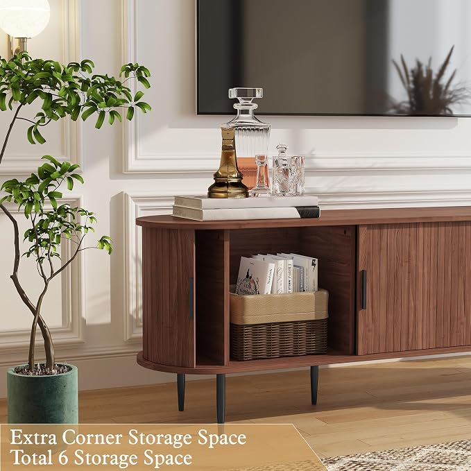 ARTPOWER 70" Modern TV Stand with Tambour Door for TVs up to 80", Entertainment Center with Storage, Fluted Television Consoles for Living Room, Brown - Image 3