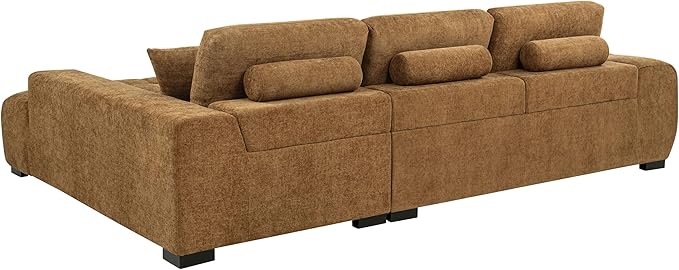 Coaster Home Furnishings - Octavia - Wood - Upholstered Sectional Sofa with Waterfall Seating, Grid Tufting, Reversible Back Cushions and Accent Pillows - Living Room - Amber - 509340