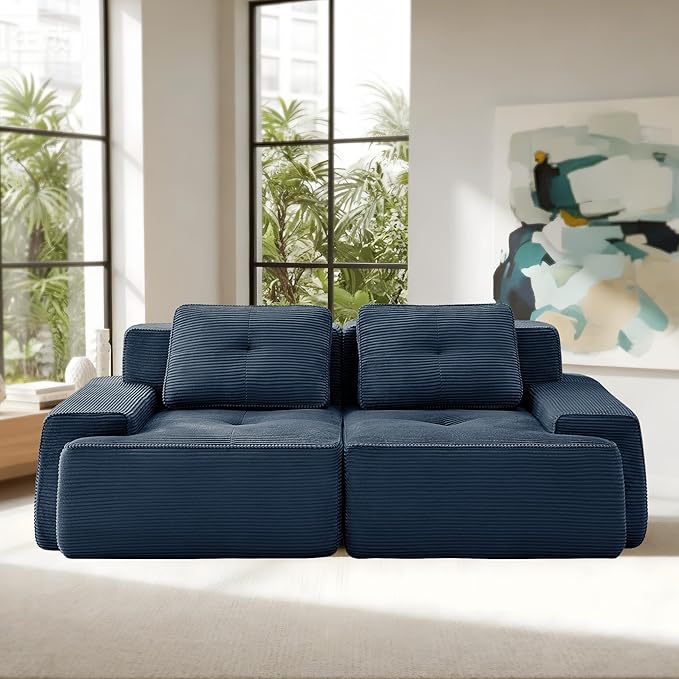 Casaphoria 80'' Corduroy Couch Sectional, 2 Seater Boneless Couches for Living Room, Green Modular Cloud Sofa with 2-Pillow, Extra Deep Seat Sofa with No Assembly