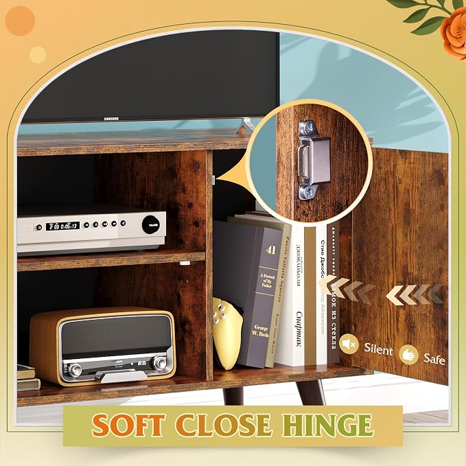 WLIVE TV Stand for 40 Inch TVs, Small Entertainment Center with Storage Cabinet, Mid-Century Modern TV Stands for Living Room and Bedroom, 32" TV Console, Brown - Image 6
