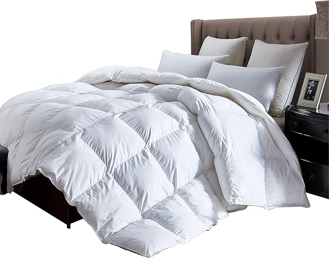 Luxurious King Size Lightweight Goose Down Comforter Duvet Insert All Season, 1200 Thread Count 100% Egyptian Cotton, 42 oz Fill Weight, White Color