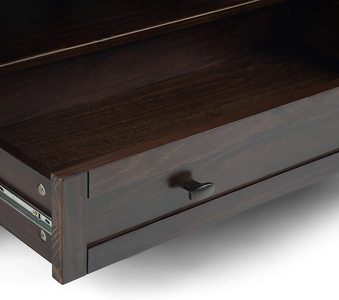 SIMPLIHOME Warm Shaker Square Coffee Table - 36 inch Wide Solid Wood Cocktail Table in Tobacco Brown, Transitional Living Room Table with Large Storage Drawer and Open Shelf for Sitting Area