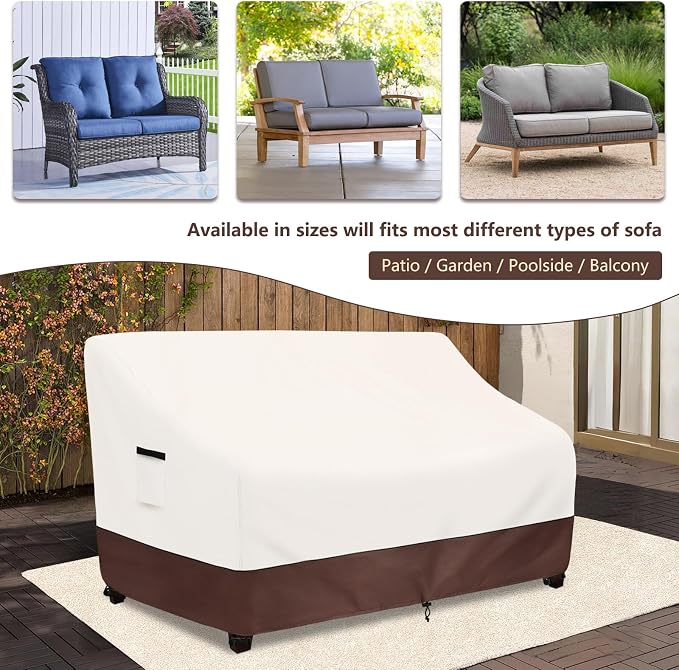 Outdoor Couch Covers,85 Inches Outdoor Sofa Cover, Waterproof Patio Furniture Cover,Furniture Covers for Patio Seating (Beige) - Image 5
