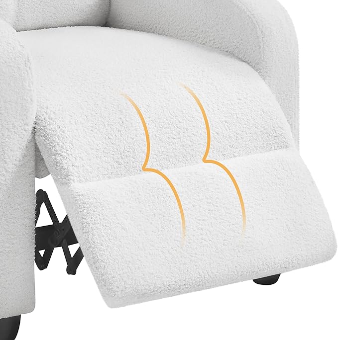 Topeakmart Boucle Recliner Sofa Push Back Recliner Chair Adjustable Modern Single Reclining Chair Upholstered Sofa with Pocket Spring Living Room Bedroom Home Theater White