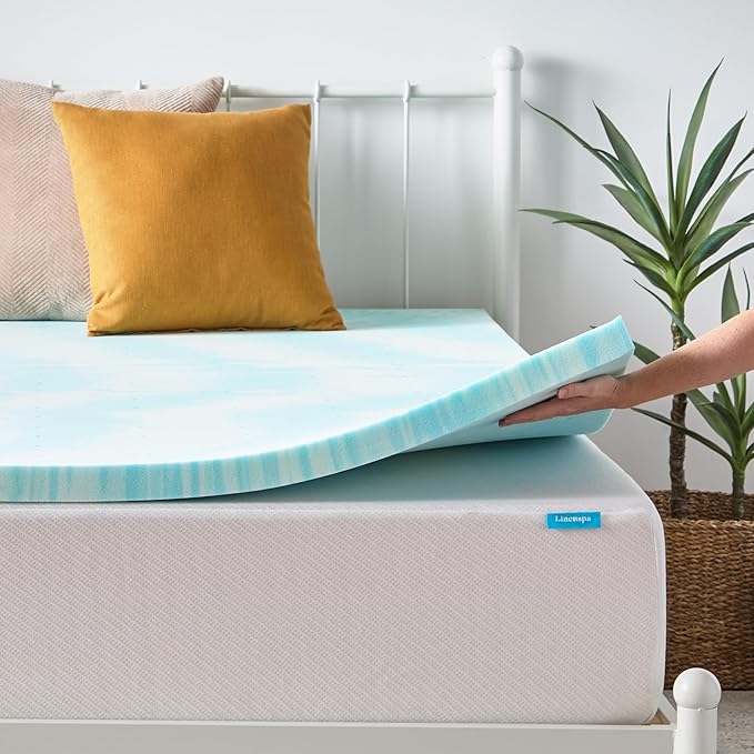Linenspa 2 Inch Swirl Gel Memory Foam Mattress Topper, Full Size – Cooling Gel Infused, Ventilation Holes – Pressure Relieving Bed Topper – CertiPUR Certified