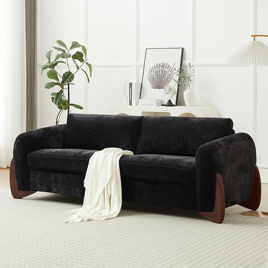 Christopher Knight Home Taki 89 Inches Sofa Couch, Cozy Chenille Upholstered 3-Seater Sofa, Wood Frame Couches, Comfy Home Sofa Living Room and Office, Lounge Seating with Armrests, Black