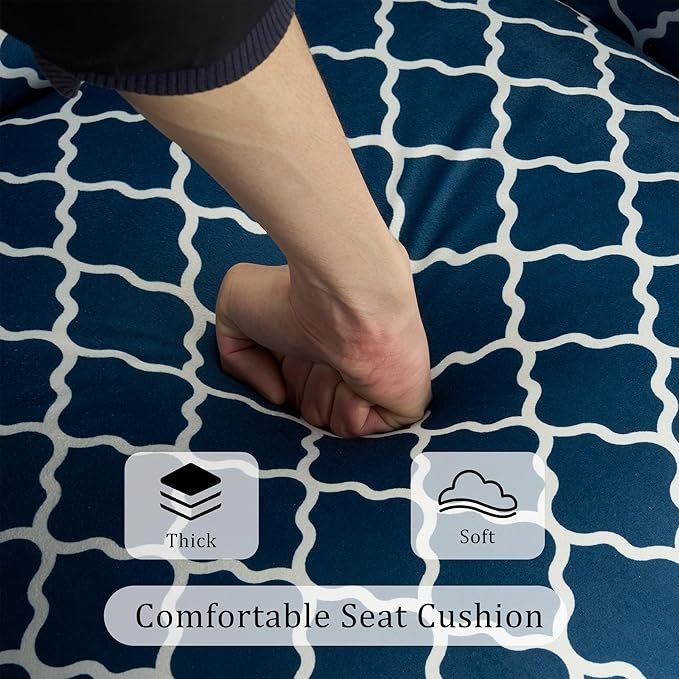 Modern Plaid Accent Chair, Mid-Century Upholstered Wingback Armchair Club Sofa Chair with Wooden Legs, Living Room Chair for Bedroom, Balcony, Lounge (Blue Check)