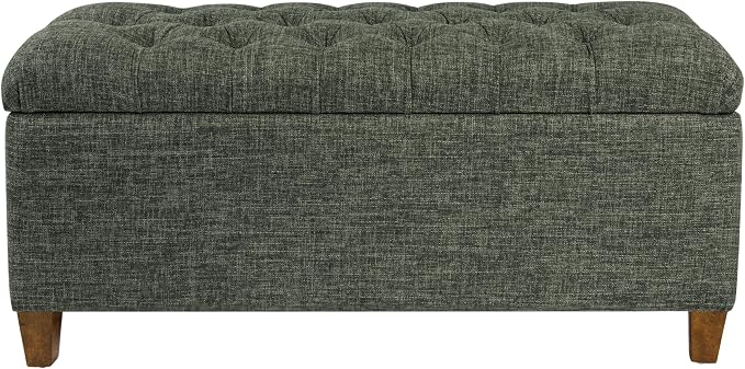 Homepop Home Decor Tufted Ainsley Button Storage Ottoman Bench with Hinged Lid Ottoman Bench with Storage for Living Room & Bedroom, Green Clover Fabric by HomePop