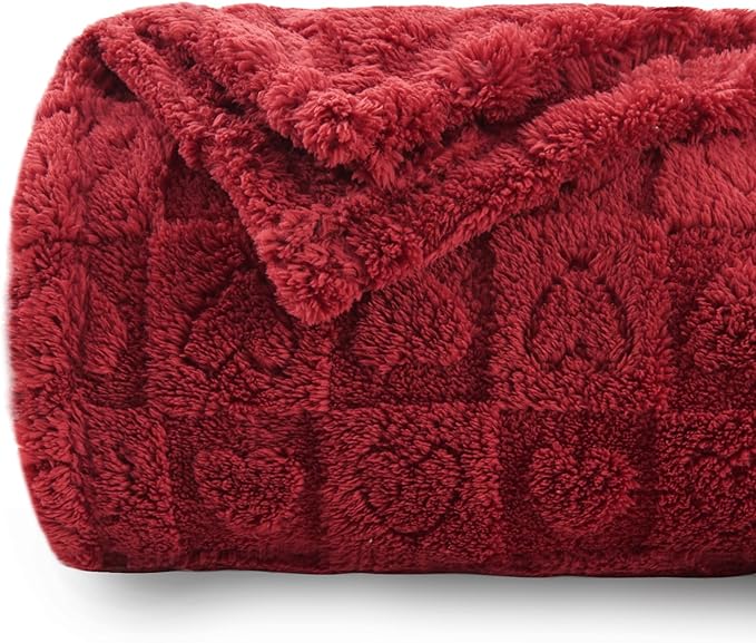 NEWCOSPLAY Super Soft King Blanket Red Premium Silky Flannel Fleece 3D Heart Checkered Lightweight Bed Blanket All Season Use (Red Heart, King(90"x110"))