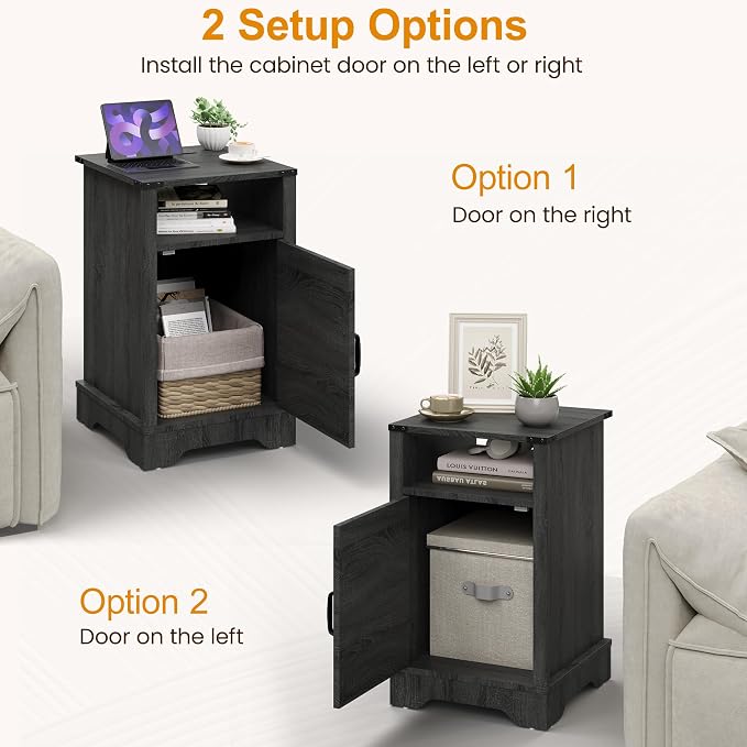 RoyalCraft 25" Tall Nightstands Set of 2, Farmhouse LED Nightstand with Charging Station, Wood End Table with Storage, Bedside Table for Bedroom, Dark Grey - Image 7