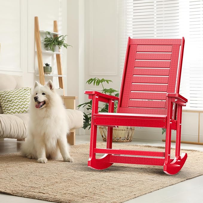 GREENVINES Outdoor Rocking Chairs | Set of 2 | Porch Rocker | HDPE Plastic | Red | Oversized Rockers | High Back | Big & Tall | Ladder Back | for Patio Outside Backyard Balcony - Image 2