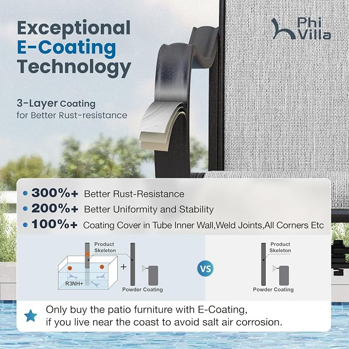 PHI VILLA 7 Piece Patio Dining Set, 6 Swivel Patio Chairs with Textilene Mesh Fabric & Rectangular Wooden-Like Dining Table(1.6" Umbrella Hole), All Weather Patio Chairs and Table Set for Deck (Grey) - Image 5
