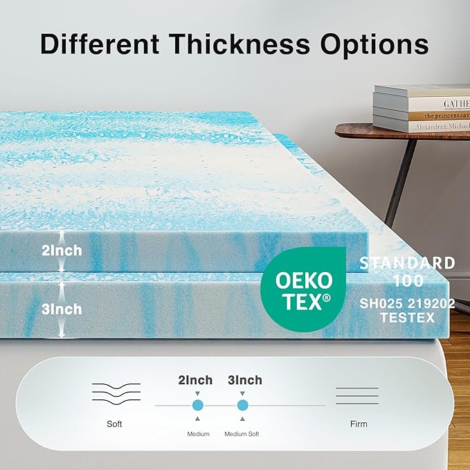 Novilla Memory Foam Mattress Topper Twin - 3 Inch Cooling Gel Infused Memory Foam | Slow-Rebound Pressure Relief | CertiPUR Certified | Comfort for Sleeper Sofa, RV, Camper, Dorm Room