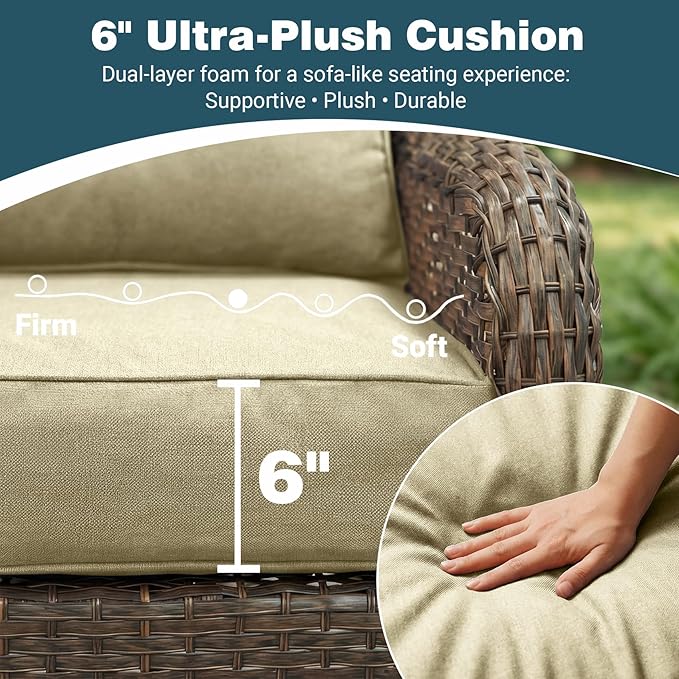 Patio Furniture Set, 3PCS Outdoor Wicker Conversation Set with 6" Thick Cushions, High Back Swivel Rocker Chairs, Weather Resistant Olefin Fabric for Garden, Poolside, Beige