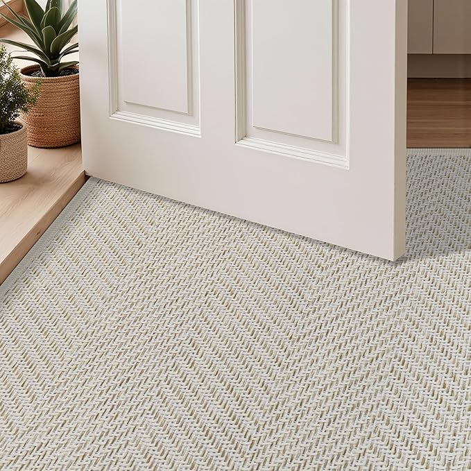 Ultra Thin Indoor Door Mat 24"x47", Washable Door Mat Indoor Entrance, Non Slip Rubber Backing Doormat Low-Profile Inside Entryway Mat, Unique Herringbone Design Entry Mat, Khaki (FOLD) - Image 7