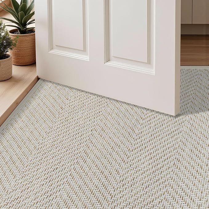 Ultra Thin Indoor Door Mat 17"x29", Washable Door Mat Indoor Entrance, Non Slip Rubber Backing Doormat Low-Profile Inside Entryway Mat, Unique Herringbone Design Entry Mat, Khaki (FOLD) - Image 7