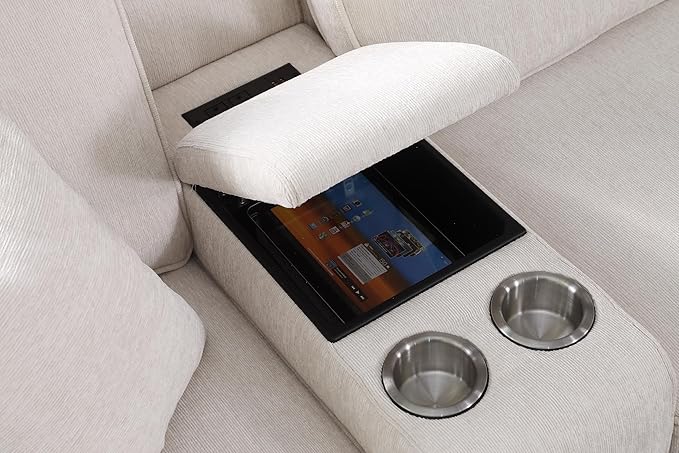 ERYE 151-Inch U-Shaped Sectional Sofa Chenille Upholstered Corner Convertible Sectional,9 PCS Modular Couch with Ottoman,Storage Console, Cupholders and Charging Station