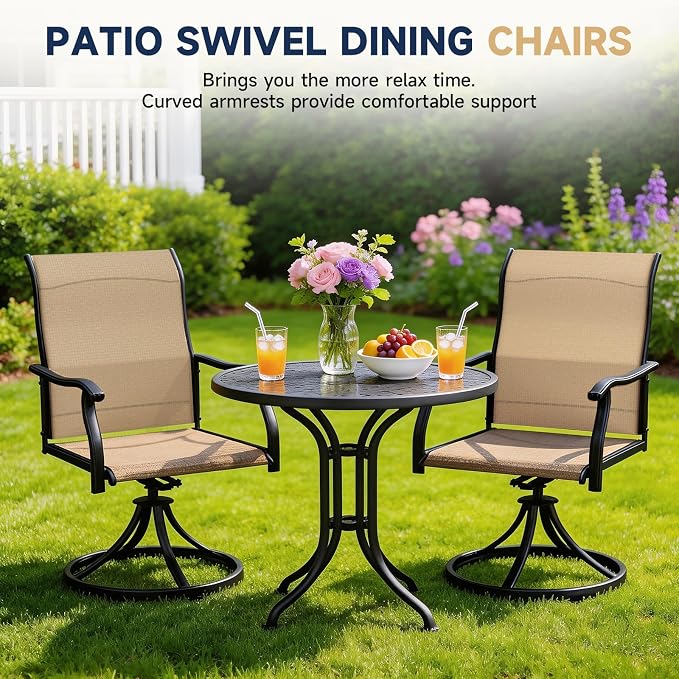 LEVELEVE 2-Piece Swivel Dining Chairs, Outdoor Patio Bistro Chairs for Lawn, Garden, Deck, Backyard & Porch (Matching Series for 5-Piece Set) - Image 3