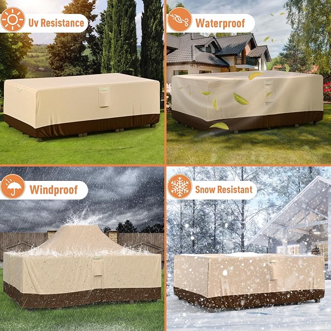 Ruimoy Patio Furniture Covers, Outdoor Furniture Cover Waterproof, General Purpose, Outside Table and Chair Covers, Heavy Duty 600D (98 Inch L x 78 Inch W x 32 Inch H)-Brown - Image 6