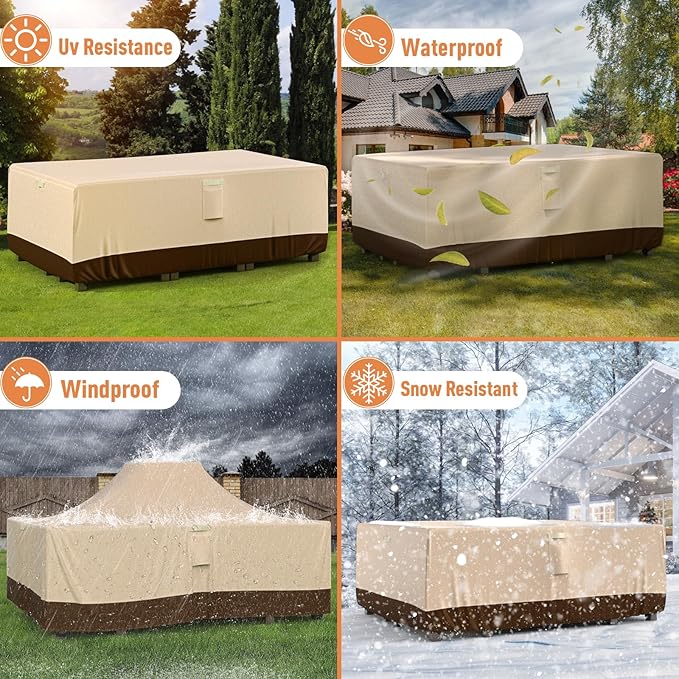 Ruimoy Patio Furniture Covers, Outdoor Furniture Cover Waterproof, General Purpose, Outside Table and Chair Covers, Heavy Duty 600D (90 Inch L x 62.2 Inch W x 28.3 Inch H)-Brown - Image 6