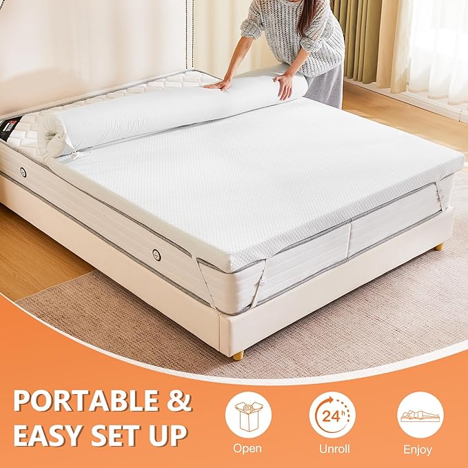 Sweetcrispy Mattress Topper King with Removable Soft Cover, Memory Foam 3 Inch Thick Gel Infused Cooling Toppers Pad for King Size Bed, Sleeper Sofa, RV, Camper, CertiPUR US Certified
