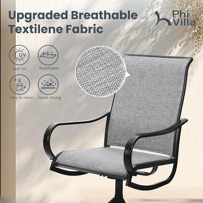PHI VILLA Patio Swivel Dining Chairs Set of 6, Outdoor Chair with Textilene Mesh Fabric & Black Metal Frame for All Weather Outdoor Lawn Garden Poolside (Gray) - Image 5