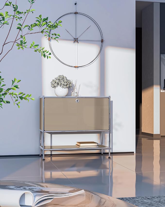 Metal Sidetable with Flap Door, 27.5" Height - DIY Modern Furnishing for Home, Office, Foyer, Bedroom - Night Stand, Book Shelf, Bookshelf, Cube Storage Organizer, Bedside Table (Taupe) - Image 2