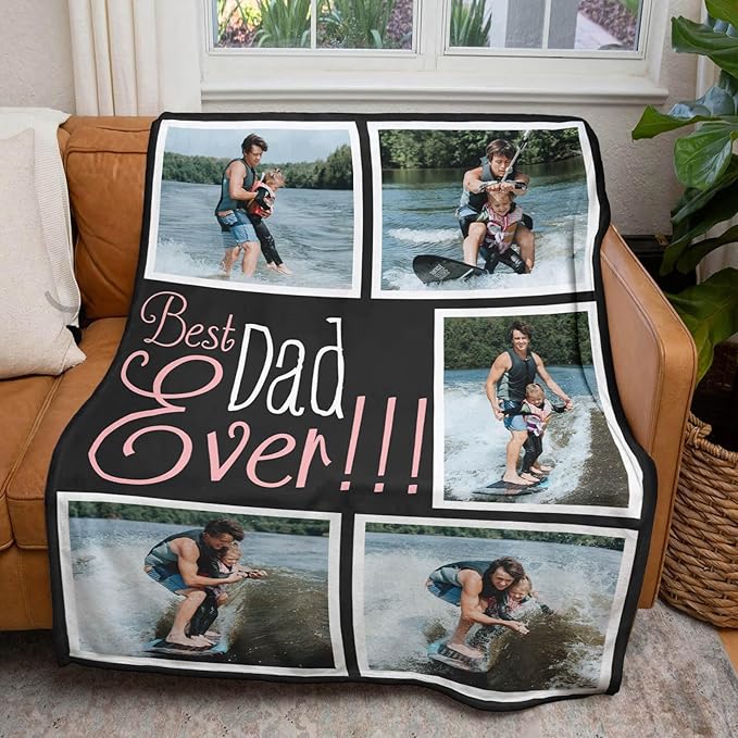 inkArts Gifts for Dad Custom Blankets with Photos Personalized Photo Blankets with Picture for Dad, Customized Throws Blanket for Fathers Day Plush Best Daddy Ever Family Husband Men Birthday