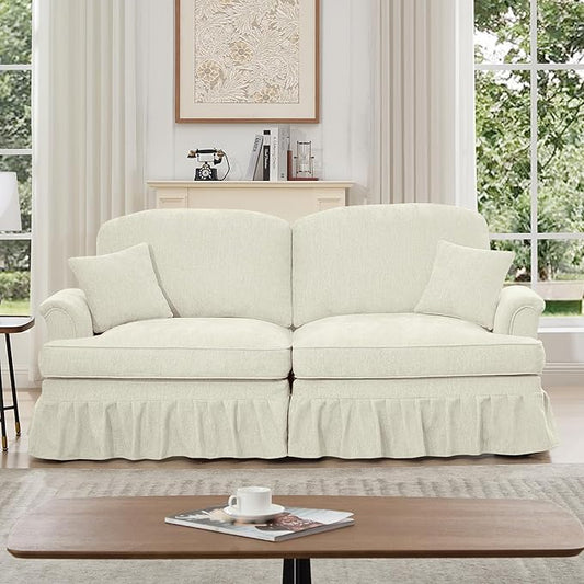 KEIKI Mid Century Modular Sofa with Flared Arms and Skirted Design, 76" Loveseat Chenille Sectional Couches for Living Room, Soft Apartment Size Couch, Home Sofa Bedroom Furniture, Beige White