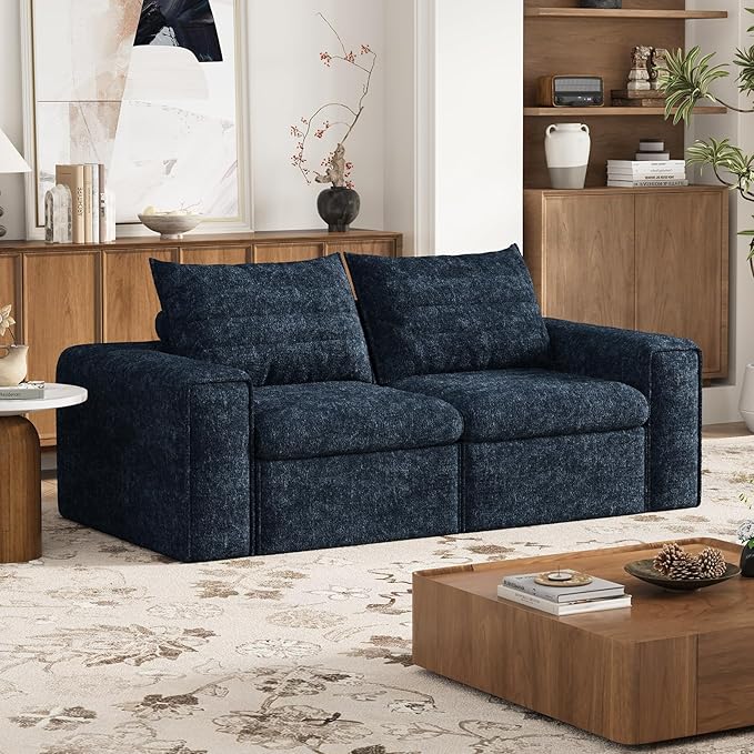 77" Cloud Loveseat Sofa, Deep Seat Couch with Pillows, Modern Comfortable Upholstery Boneless Sofa, 1 piece for Living Room, Bedroom, Apartment, Removable Cover，No Assembly Required, Aqua Blue
