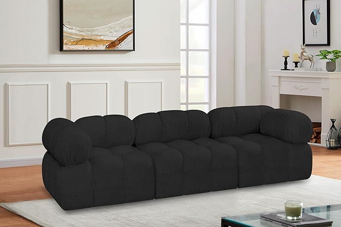 Meridian Furniture 611Black-S102A Ames Collection Modern | Contemporary Modular Sofa with Rich Black Boucle Fabric, Modular to Create Infinite Configurations, 102" W x 34" D x 28" H, Black