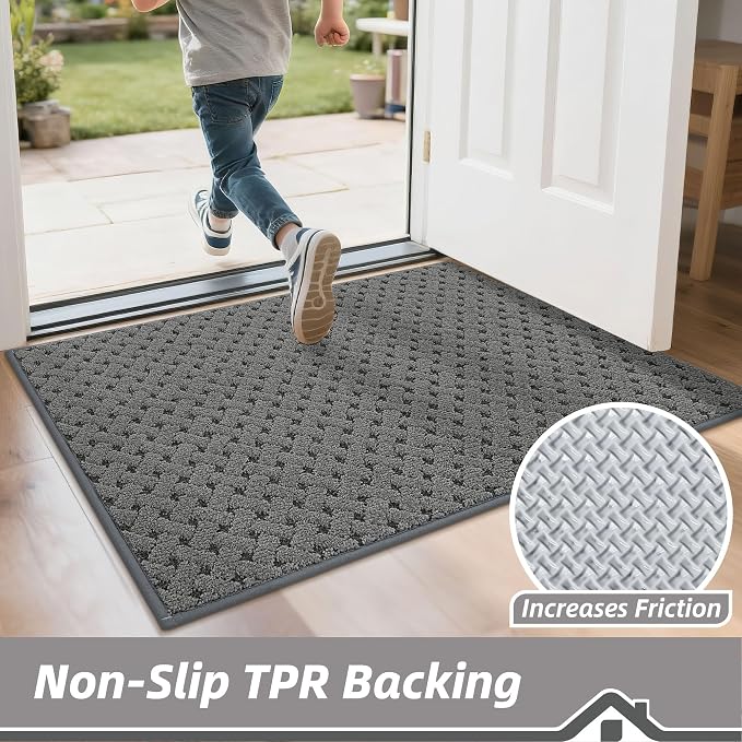 BEQHAUSE Dirt Trapper Door Mat Non-Slip Entryway Rugs Stain Resistant Absorbent Dog Doormats Woven-Look Washable Welcome Floor Doormat for Front Back Door, Dirty Wet Shoes & Paws, 32" x 48", Grey - Image 4