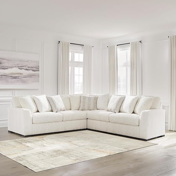 Signature Design by Ashley Chessington Modern L-Shaped Anti Sag 3-Piece Sectional with Reversible Seat Cushions and 9 Accent Pillows, White